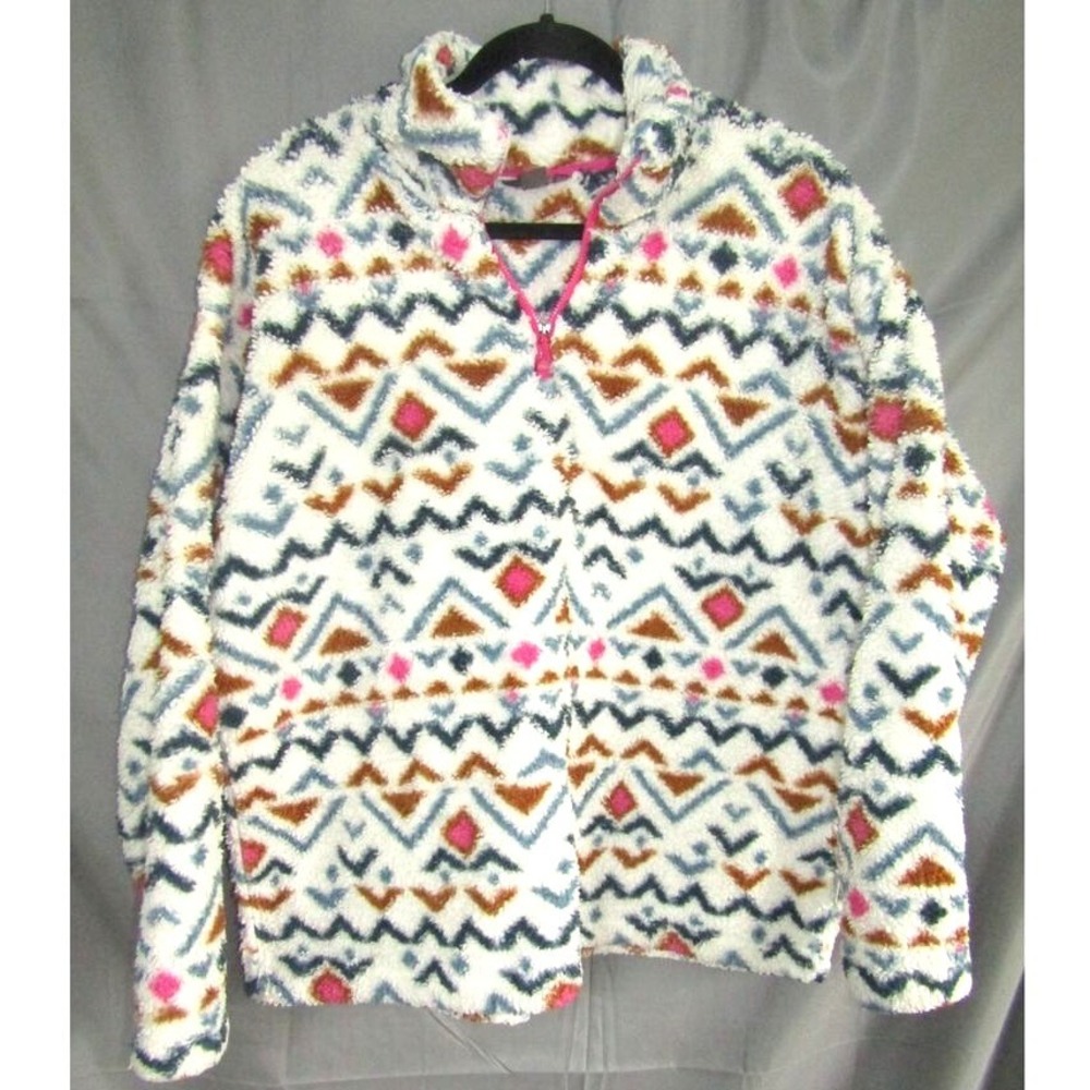 Eddie Bauer Women's XL Sherpa Fleece 1/4 Zip Aztec Print Pullover Jacket